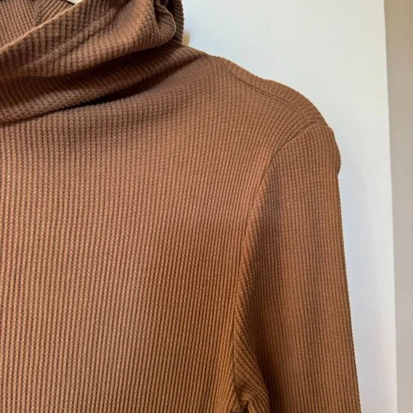 Free People Thermal Hooded Funnel Midi Dress Brown Small